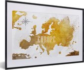 Fotolijst incl. Poster - Wereldkaarten - Europa - Goud - 60x40 cm - Posterlijst