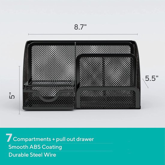 BOTC Pennenbak - 7 in 1 Pennenhouder - Bureau Organizer - Desk - Metaal - Zwart