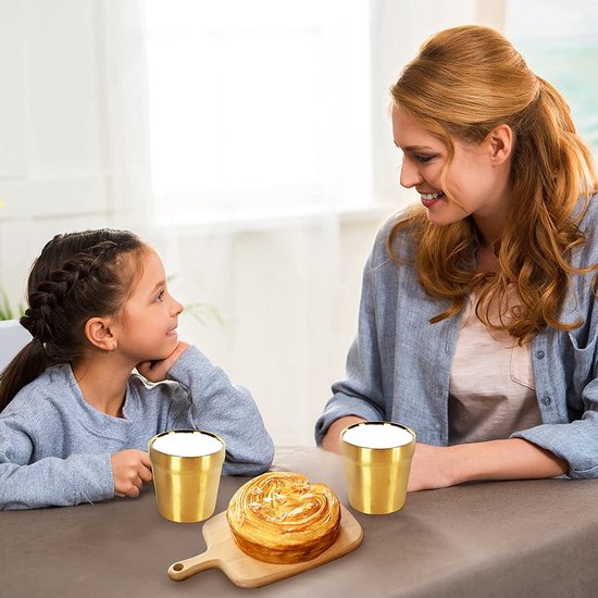 Dubbelwandige kopjes (4-delige set, goud) stapelbaar, koffiekopje, theekopje, chillen bierglazen, roestvrijstalen beker, ideaal voor reizen, outdoor, camping en dagelijks gebruik, 175 ml — afbeelding 3
