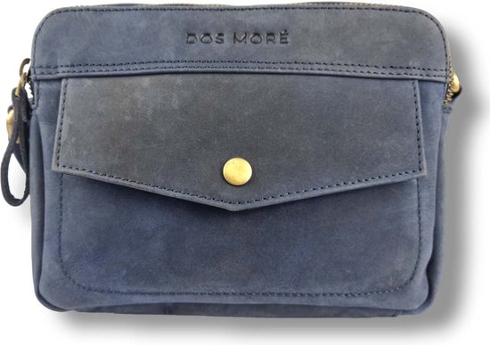 Dos Moré Natura leren schoudertas dames Blauw - Crossbody tas dames - Schoudertas dames crossbody tas - Tassen dames - Dames tassen schoudertas - Dames tas