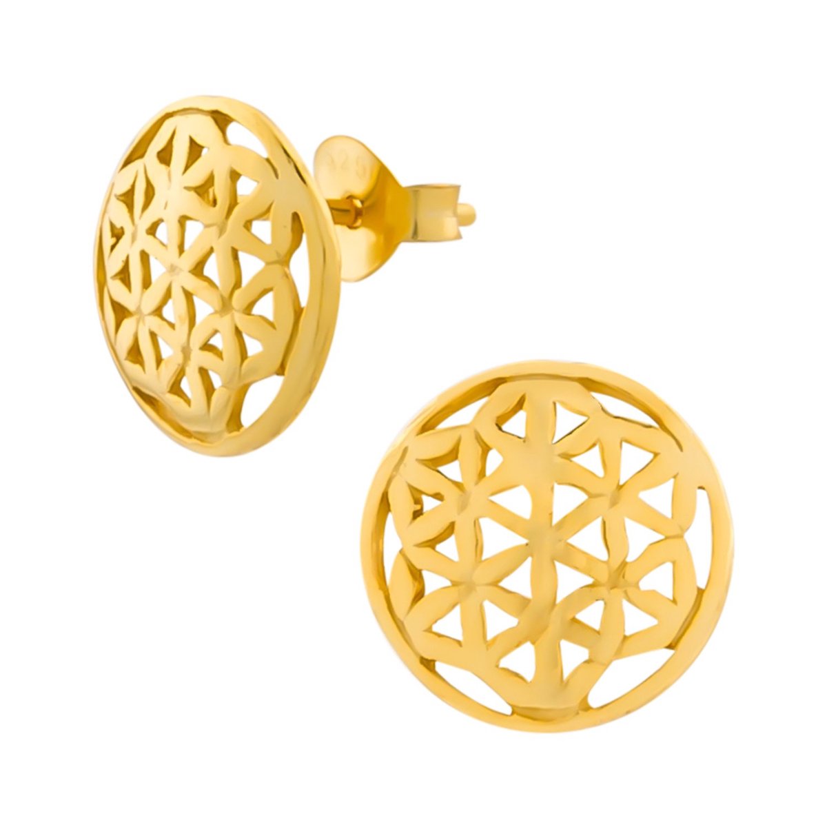 Zilveren oorbellen | Oorstekers | Gold plated oorstekers, opengewerkte cirkel