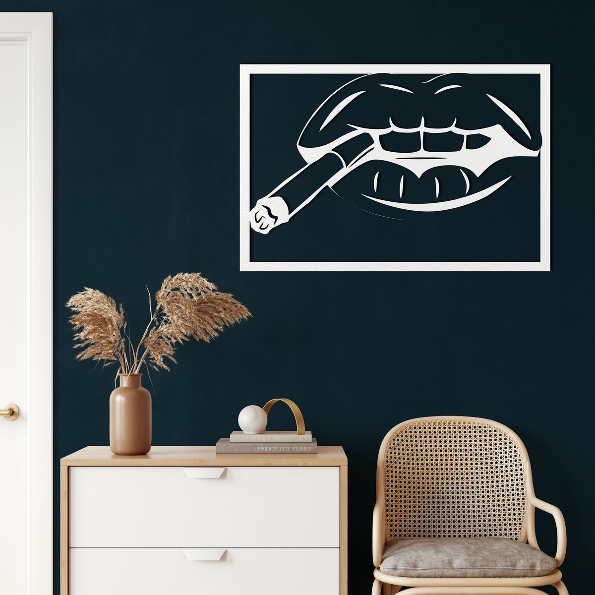 Wanddecoratie | Lippen / Lips | Metal - Wall Art | Muurdecoratie | Woonkamer | Buiten Decor |Wit| 60x40cm