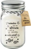 Kaars - Vrienden - Lichte vanille geur - In glazen pot - In cadeauverpakking met gekleurd lint
