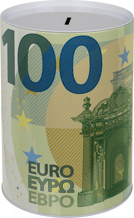 Out of the Blue Spaarpot 100 Euro bankbiljet - metaal - 22 x 15 cm - Kind/volwassenen - XXL-size