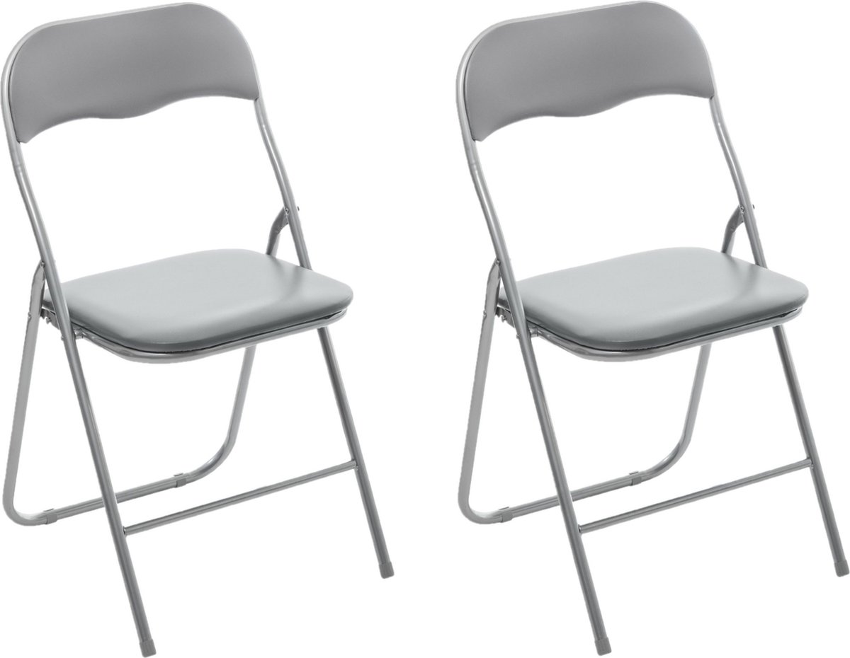 5Five® 5Five Klapstoel met pvc zitting - 2x - grijs - 44 x 48 x 79 cm - metaal - Bijzet stoelen - Inklapbaar