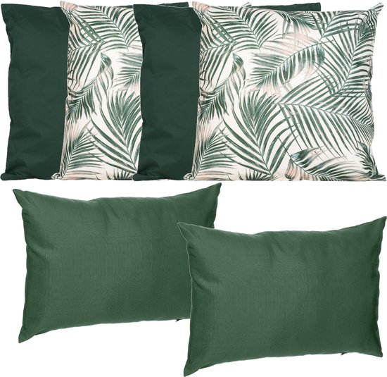 Collection Anna Ensemble canapé/coussin de jardin - intérieur/extérieur - 6x pièces - vert/imprimé - En 2 formats bas/haut