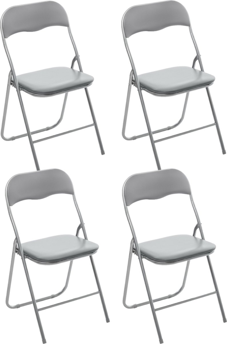 5Five® 5Five Klapstoel met pvc zitting - 4x - grijs - 44 x 48 x 79 cm - metaal - Bijzet stoelen - Inklapbaar