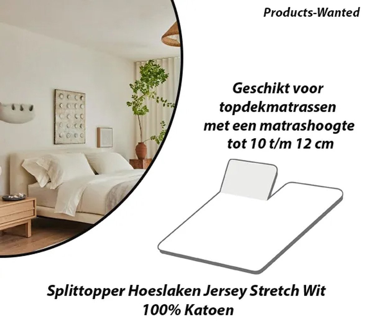 Splittopper Hoeslaken Jersey Stretch Wit 100% Katoen 180×200/210/220