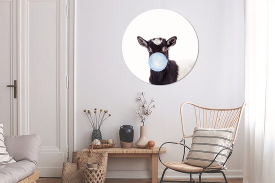 Décoration murale chambre enfant - Chèvre - Animaux - Ferme - Chewing-gum - Blauw - Cercle mural animaux - Cercle mural - Déco Kinder - 90x90 cm - Plastique