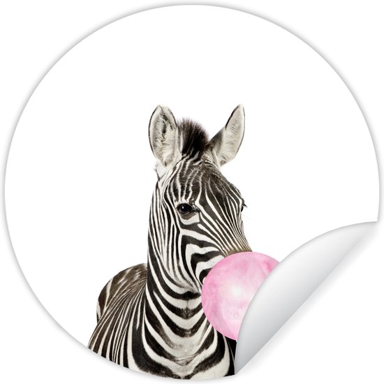Behangsticker - Muurdecoratie kinderkamer - Zebra - Dieren - Meisjes - Roze - Kauwgom - Kinderen - 50x50 cm - Wanddecoratie jongens - Slaapkamer decoratie