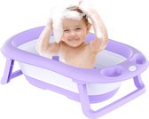 FOXSPORT Baignoire bébé Pliable - 3 en 1 - Panier de rangement - Coussin de bain inclus - Baignoire Bébé Antibacterieel - Baignoire enfant 83 × 48 × 23,5 cm - Violet