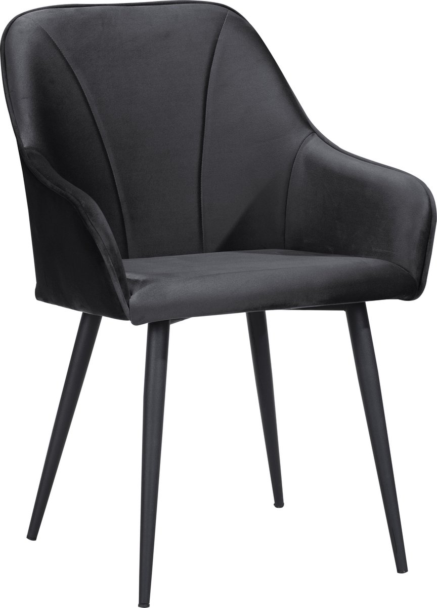 Soof&Tess - Set van 2 - Genoa Eetkamerstoel - Zwart - Fluweel - Velvet - Industrieel - Met armleuning - Easy Clean Stoffen - Hoge Kwaliteit