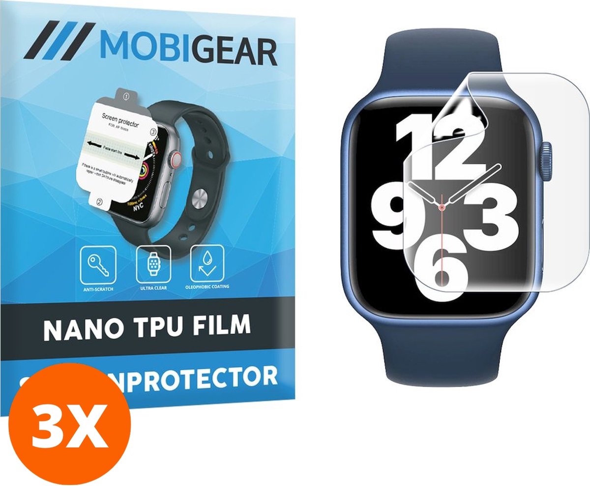 Mobigear Screenprotector geschikt voor Apple Watch - 45 mm Hydrogel TPU | Mobigear Screenprotector - Case Friendly (3-Pack)