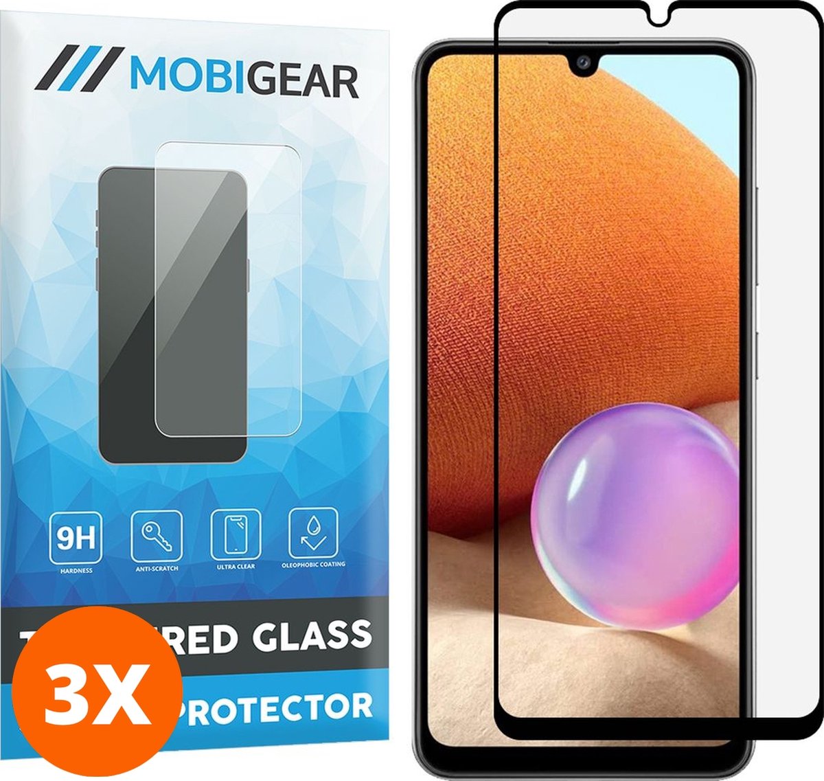 Mobigear Screenprotector geschikt voor Samsung Galaxy A32 4G Glazen | Mobigear Premium Screenprotector - Case Friendly - Zwart (3-Pack)