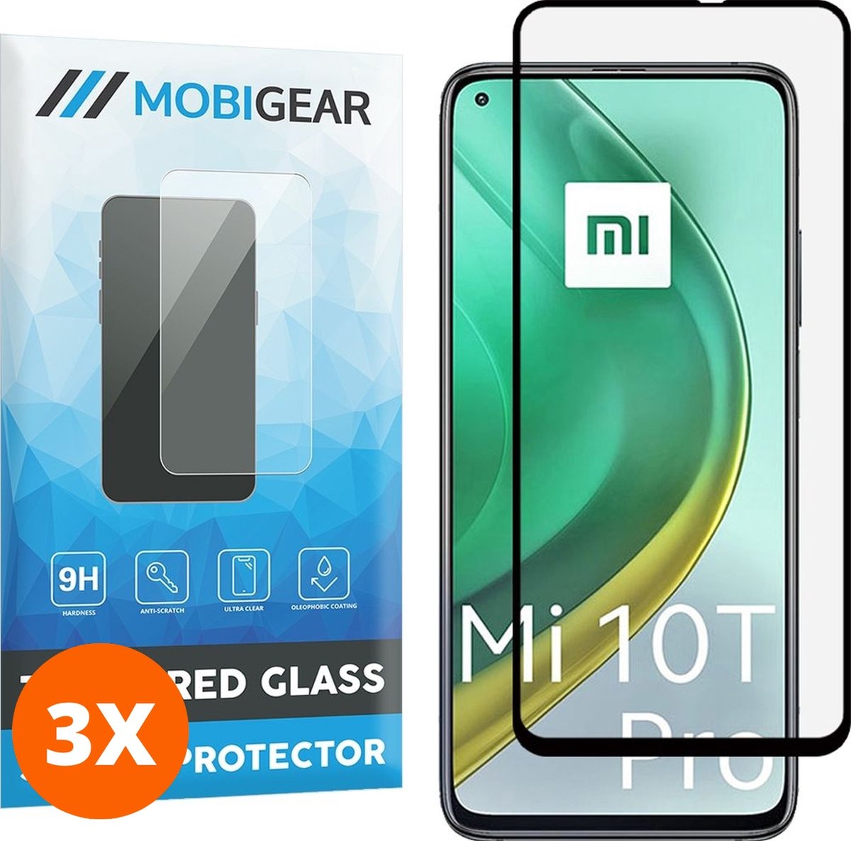 Mobigear Screenprotector geschikt voor Xiaomi Mi 10T Pro Glazen | Mobigear Premium Screenprotector - Case Friendly - Zwart (3-Pack)