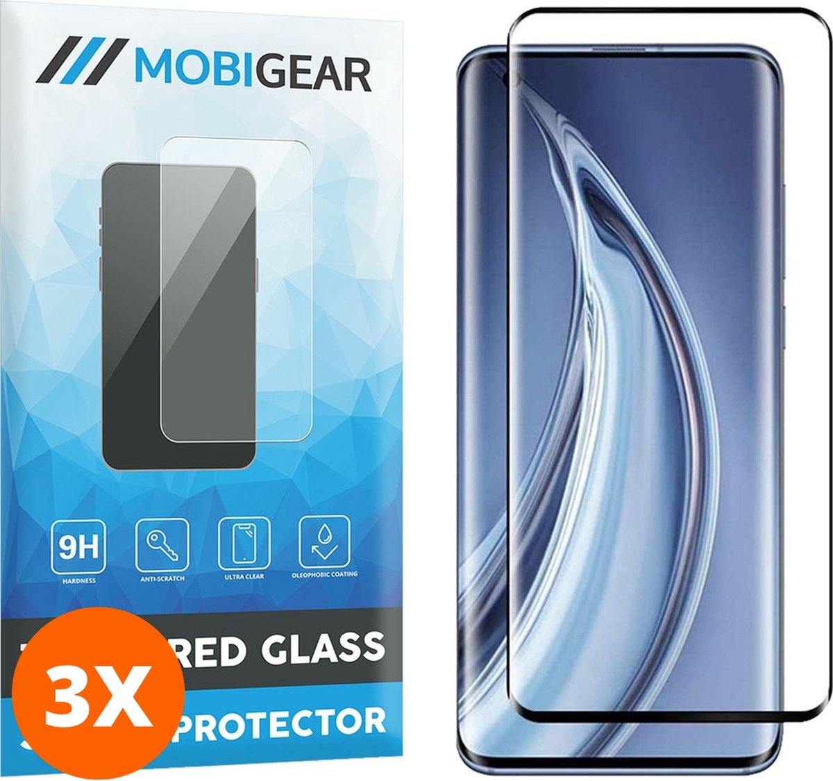 Mobigear Screenprotector geschikt voor Xiaomi Mi 11 Glazen | Mobigear Curved Screenprotector - Case Friendly - Zwart (3-Pack)