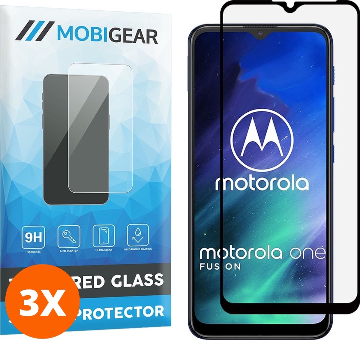 Mobigear Screenprotector geschikt voor Motorola One Fusion Glazen | Mobigear Premium Screenprotector - Case Friendly - Zwart (3-Pack)