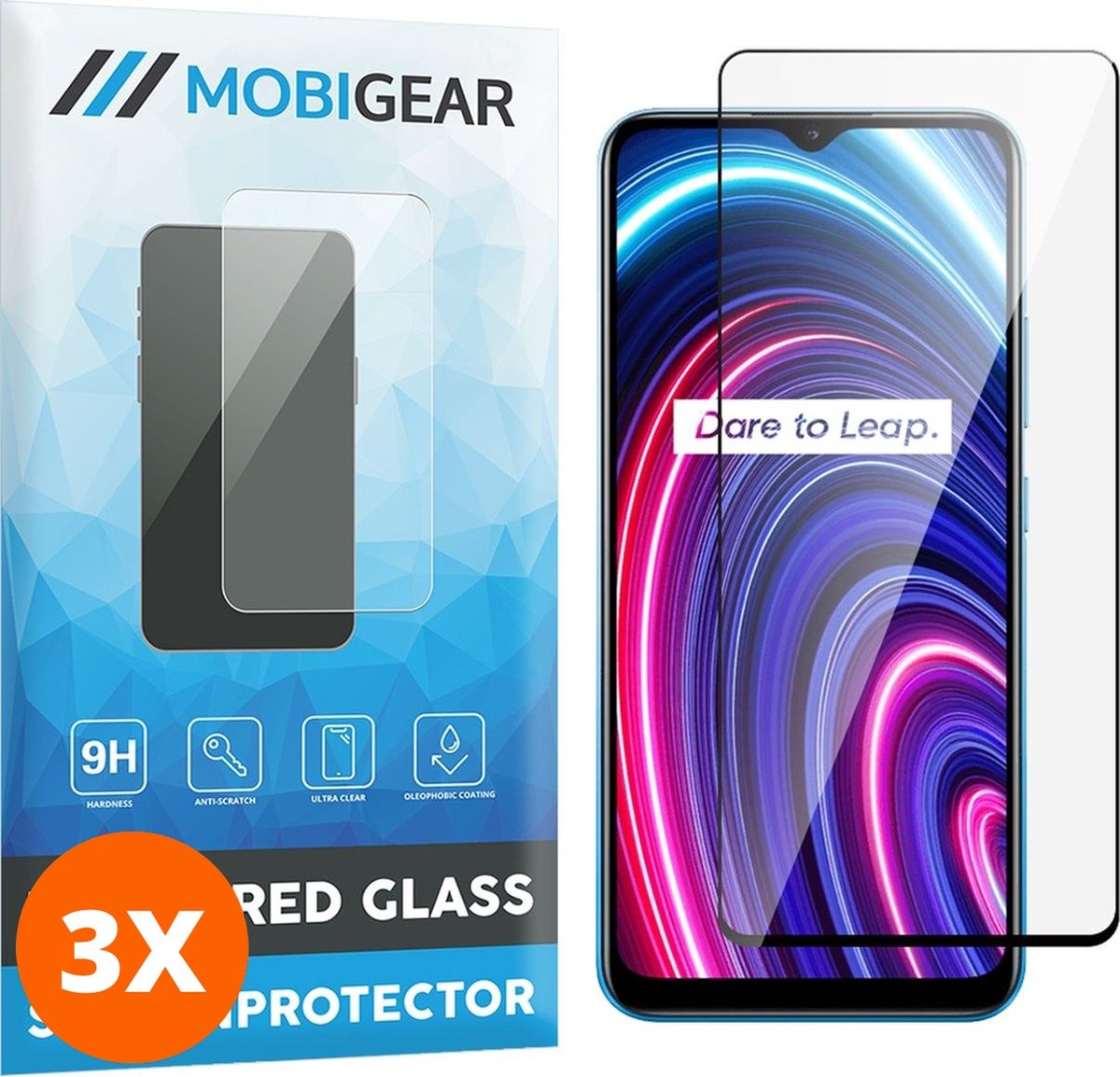 Mobigear Screenprotector geschikt voor Realme C25Y Glazen | Mobigear Premium Screenprotector - Case Friendly - Zwart (3-Pack)