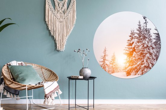 WallCircle - Stickers muraux - Cercle Papier Peint - Soleil - Arbres - Neige - 120x120 cm - Cercle Mural - Auto Adhésif - Sticker Papier Peint Rond XXL