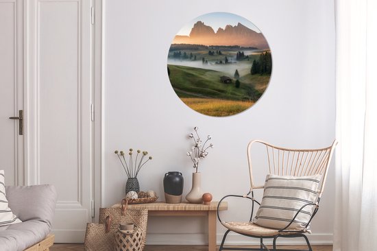 WallCircle - Stickers muraux - Cercle de papier peint - Berg - Brouillard - Paysage - 100x100 cm - Cercle mural - Autocollant - Papier peint autocollant rond XXL