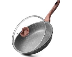 24 cm braadpan met deksel, anti-aanbakbraadpannen, steenpannen, geschikt voor alle warmtebronnen