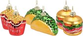 Christmas Decorations kersthangers - 6x - glas-hamburger/friet/sandwich
