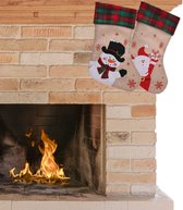 Chaussettes de Noël Décoration - 3x pièces - bonhomme de neige et Père Noël - H42 cm