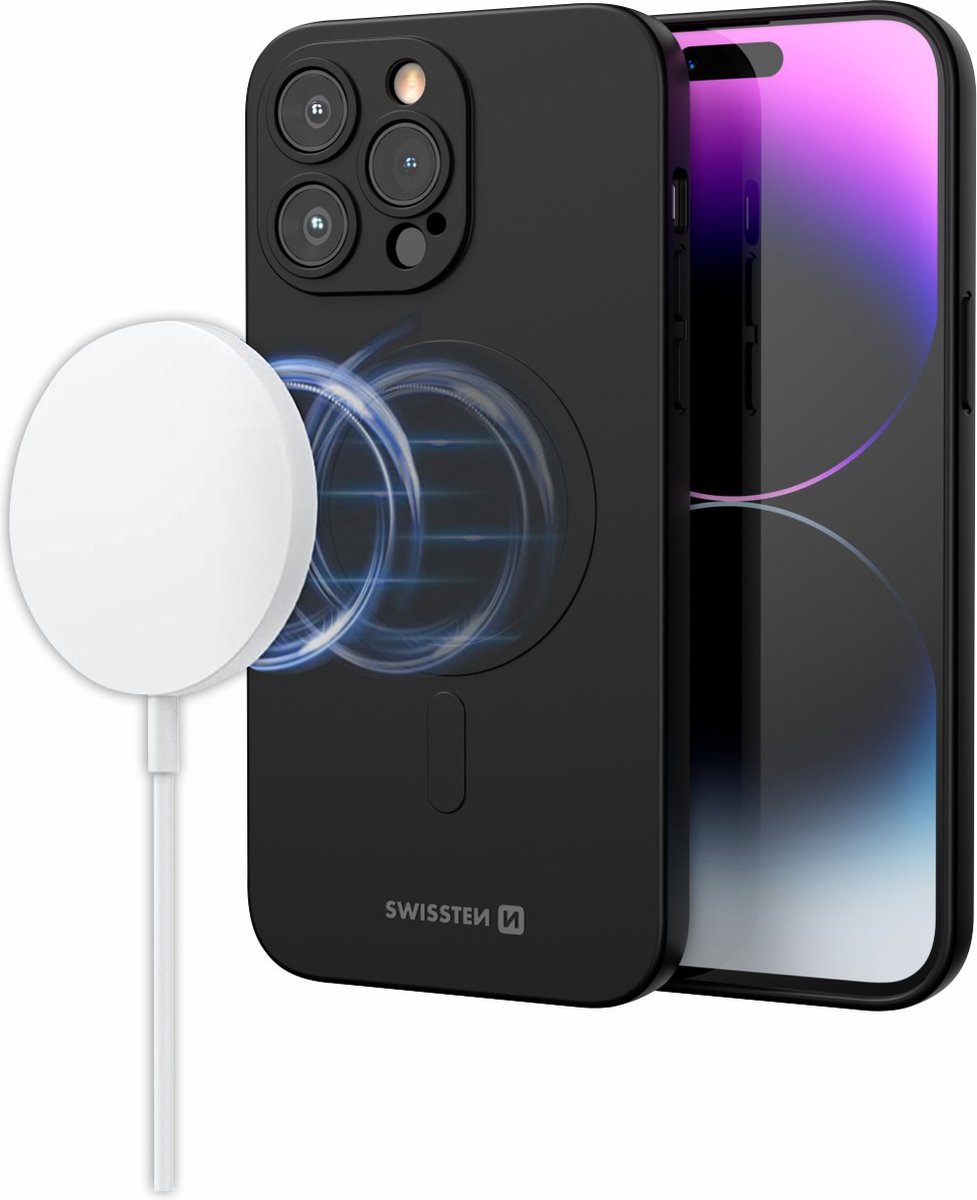 Swissten Hoesje - Geschikt voor iPhone 13 Pro Max - Geschikt voor Magsafe - Siliconen - Zwart