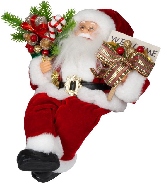 Kerstman decoratie pop Harm - 30 cm - rood - flexibele benen - kerst beeld - kerst figuur