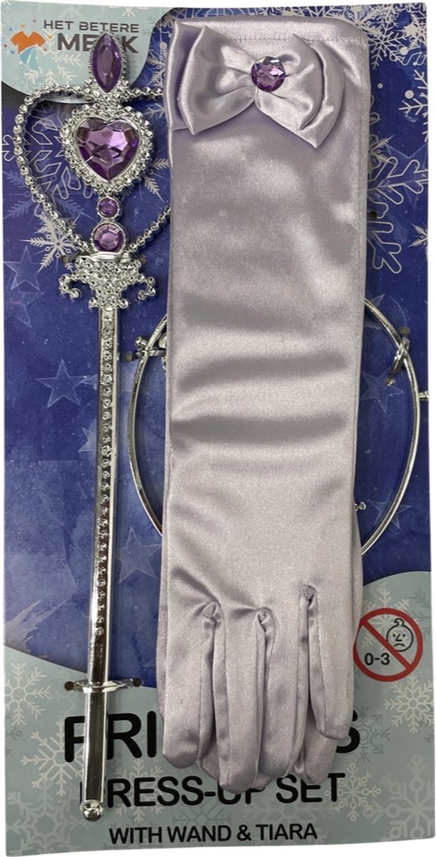 Prinsessenjurk meisje + accessoires - Elsa jurk - Verkleedkleding meisje - Carnavalskleding - Het Betere Merk - Paarse haarband - Lila handschoenen - Prinsessen speelgoed — afbeelding 2