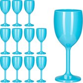Relaxdays kunststof wijnglazen - set van 12 - herbruikbare glazen - onbreekbaar - blauw