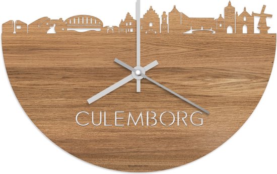 Skyline Klok Culemborg Eikenhout - Ø 40 cm - Stil uurwerk - Wanddecoratie - Meer steden beschikbaar - Woonkamer idee - Woondecoratie - City Art - Steden kunst - Cadeau voor hem - Cadeau voor haar - Jubileum - Trouwerij - Housewarming - WoodWideCities
