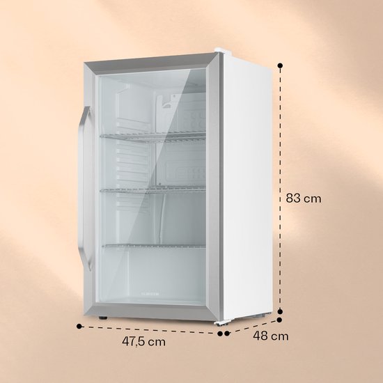Klarstein Drankkoeler minikoelkast met glazen deur, minikoelkast voor op de kamer, kleine met verstelbare schappen, kleine koelkast van 80 liter, stille koelkast voor binnen en buiten - Drankenkoelkast - Touch - RVS - Drankkoelkast van Klarstein — afbeelding 5