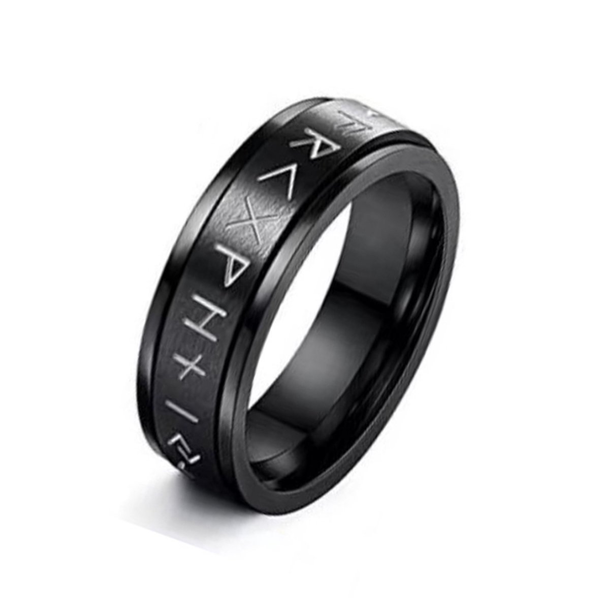 Ring heren zwart spinner ring viking runen - Ringen voor mannen van Mauro Vinci met geschenkverpakking - Maat 8
