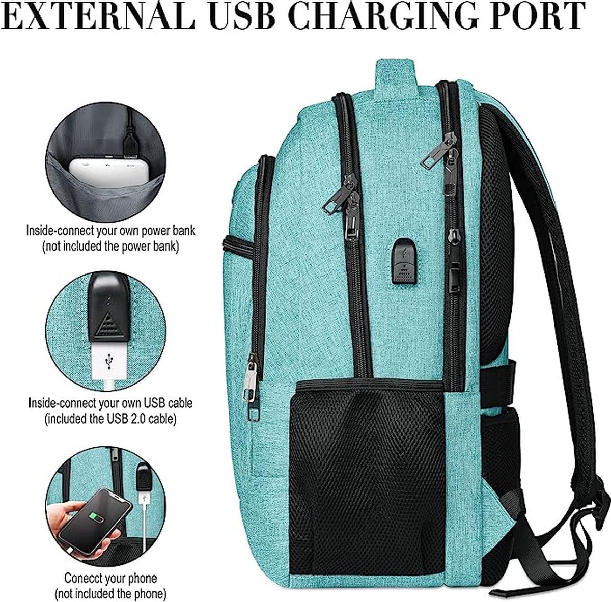 Rugzak voor Dames en Heren, Schoolrugzak voor Meisjes en Jongens Tieners, Laptop Rugzak met USB Opladen Poort Past Meest 15.6 Laptop voor School Studie, Werk, Universiteit