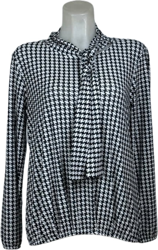 Angelle Milan – Travelkleding voor dames – Zwart/Witte blouse met Koord – Ademend – Kreukvrij – Duurzame Jurk - In 5 maten - Maat XXL