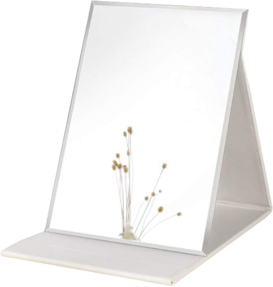 GmwyCzV Make-upspiegel, vierkant, staand, kleine tafelspiegel, 360 graden draaibaar, 19,5 x 16 cm, staande spiegel, tafelspiegel voor make-uptafel, bureau, badkamer, slaapkamer (paars