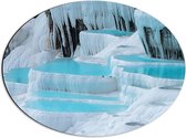 Dibond Ovaal - Water - Ijs - Sneeuw - Blauw - Wit - 56x42 cm Foto op Ovaal (Met Ophangsysteem)