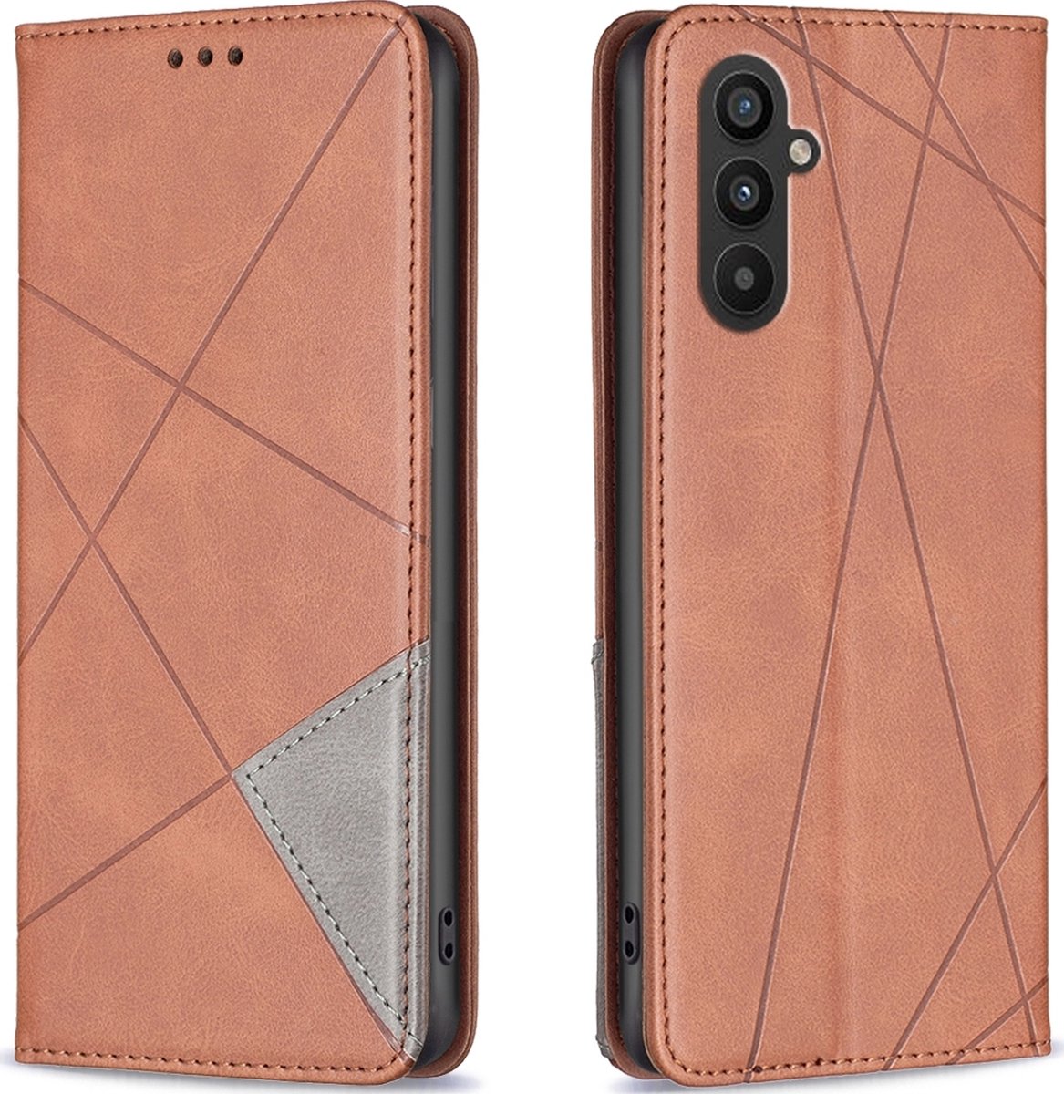 Mobigear Telefoonhoesje geschikt voor Samsung Galaxy A24 Hoesje | Mobigear Rhombus Slim Bookcase | Pasjeshouder voor 2 Pasjes | Telefoonhoesje voor Pinpas / OV Kaart / Rijbewijs - Bruin