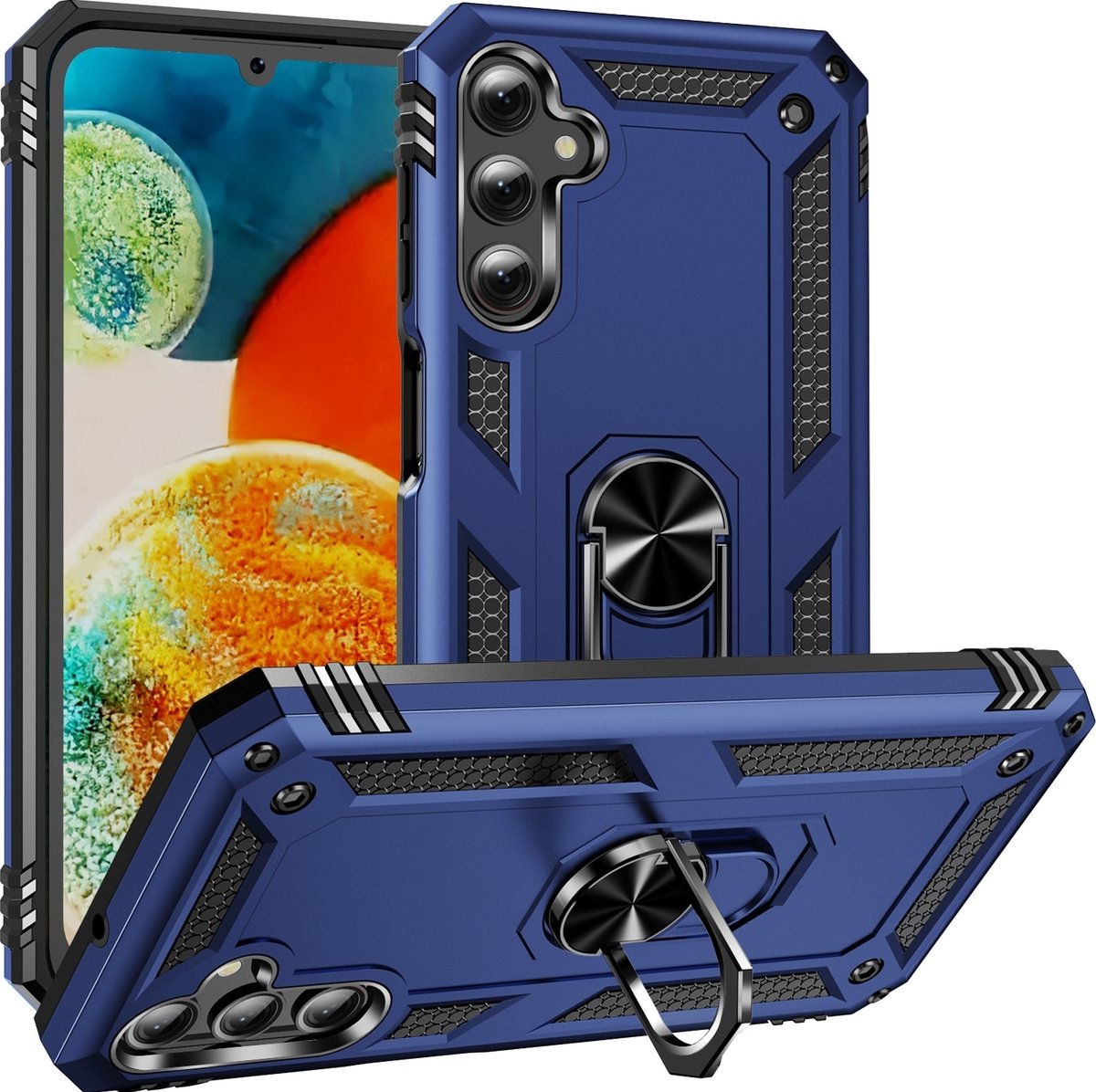 Mobigear Hoesje geschikt voor Samsung Galaxy A24 Telefoonhoesje Hardcase | Mobigear Armor Ring Backcover Shockproof met Ringhouder | Schokbestendig Galaxy A24 Telefoonhoesje | Anti Shock Proof - Blauw
