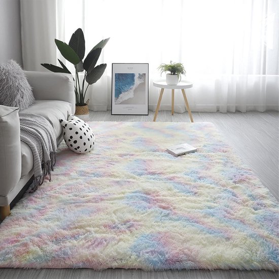 pluche, grote tapijten, zacht pluizig tapijt, antislip vloerkleden, wasbaar vloertapijt, mat voor woonkamer, slaapkamer (kleurrijk, 160 x 200 cm)