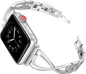 Elegante metalen band met diamantjes - Zilver - Geschikt voor Apple Watch 42mm - 44mm - 45mm - 49mm - Girl Bling slanke metaal RVS dames armband - Voor iWatch Series Ultra/9/8/7/6/SE/5/4/3/2/1 grote modellen