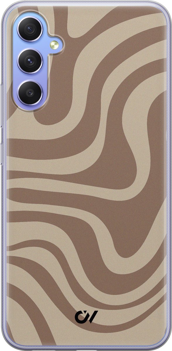 Hoesje geschikt voor Samsung Galaxy A34 hoesje - Brown Abstract Waves - - Bruin - - Casevibes