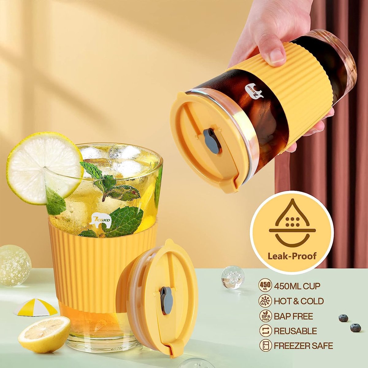 Tasse en plastique réutilisable, double paroi transparente avec paille,  gobelet réutilisable adapté pour le café et le jus de fruits (500 ml) :  : Cuisine et Maison