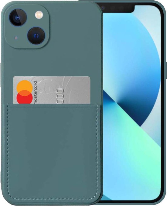 Smartphonica iPhone 13 siliconen hoesje met pashouder en zachte binnenkant - Donkergroen geschikt voor iPhone 13