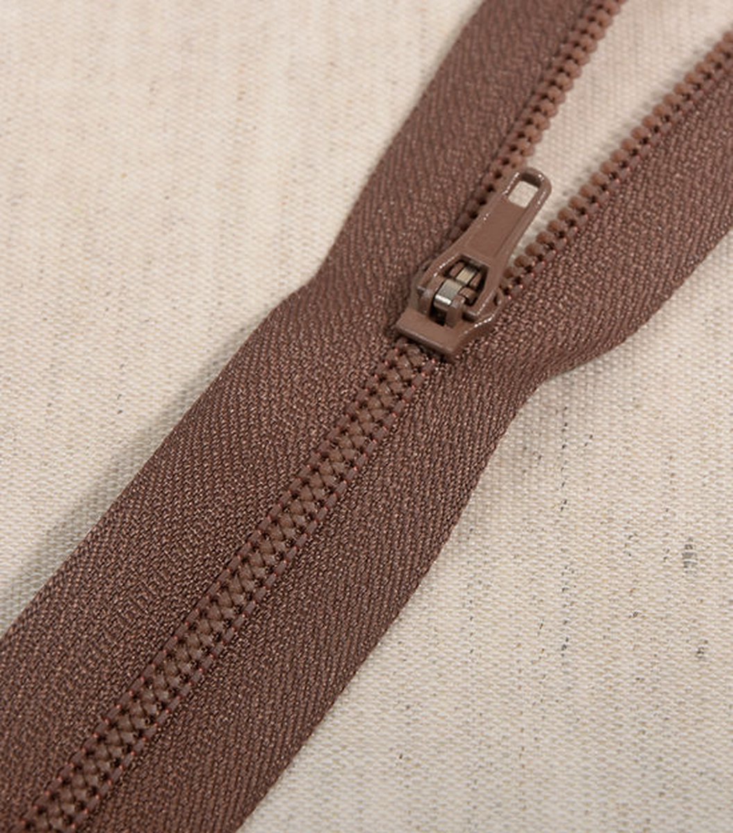 Broekrits polyester stevig donker bruin 20cm - niet-deelbare rits