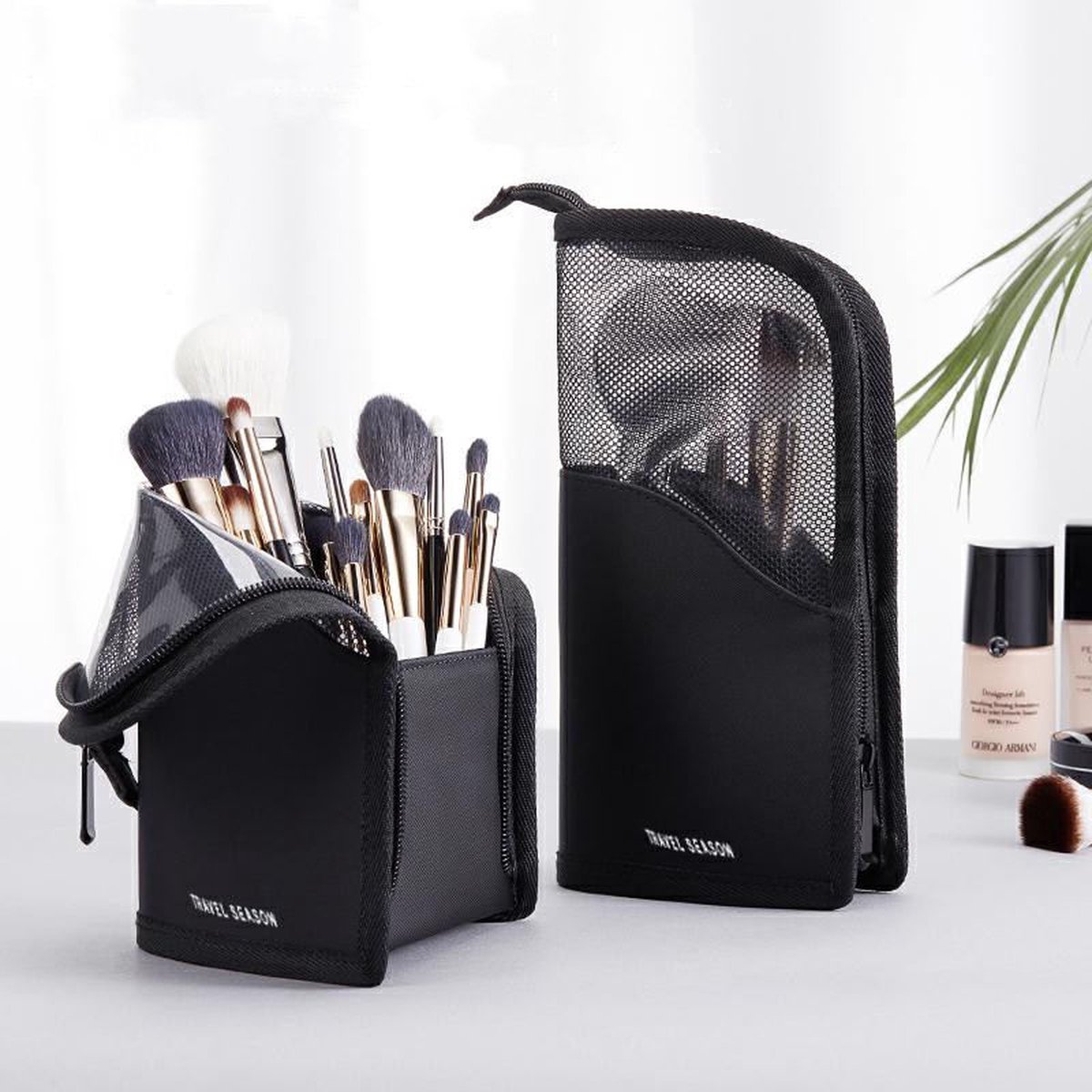 Without Lemon - Make Up Organizer - Reistasje voor borstel/kwasten - Travel pouch - Cosmetica - Beauty- Reizen -vakantie -handig - - Zwart