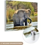 MuchoWow® Peinture sur verre 120x90 cm - Peinture sur verre acrylique - Éléphant - Water - Animaux - Nature - Photo sur verre - Peintures