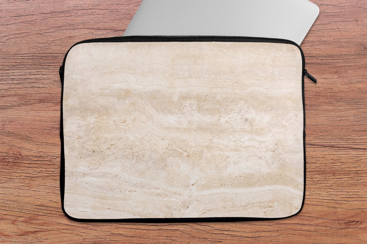 Laptophoes 14 inch - Marmer print - Stenen - Zand - Textuur - Laptop sleeve - Binnenmaat 33x23 cm - Zwarte achterkant
