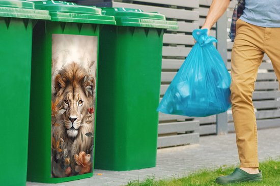Sticker conteneur Lion - Animaux sauvages - Plantes - Nature - Fleurs - 44x98 cm - Sticker Kliko